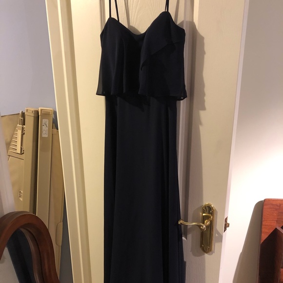 Morilee NAVY Bridesmaids Dress #21515 Chiffon with Spaghetti Straps - Picture 4 of 8